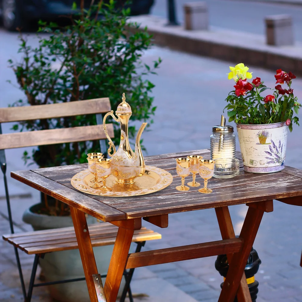 

1 Set of Wedding Set Decorative Cups Pot Tray Festival Gifts (Golden)