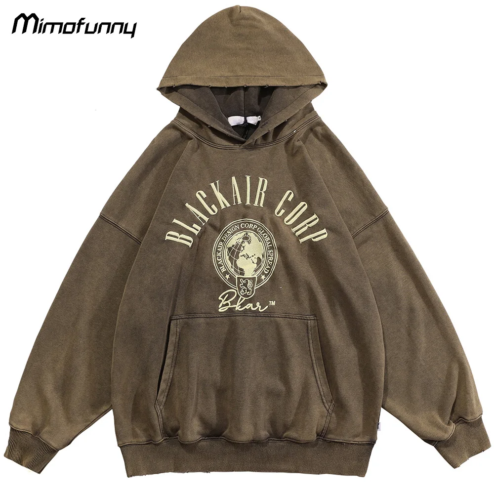 

Vintage Hoodie Men Embroidery Big Pocket Oversized Hooded Pullover Autumn Casual High Street All-match Distressed Streetwear Men