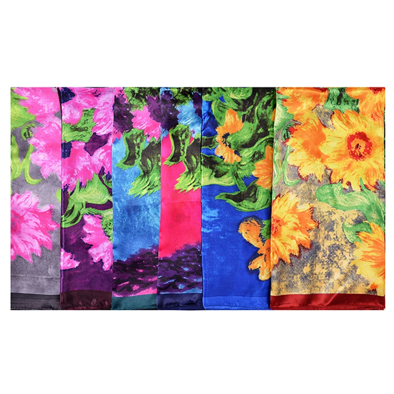 2019 модный Шелковый сатиновый хиджаб шарф для женщин цветочный принт носовой