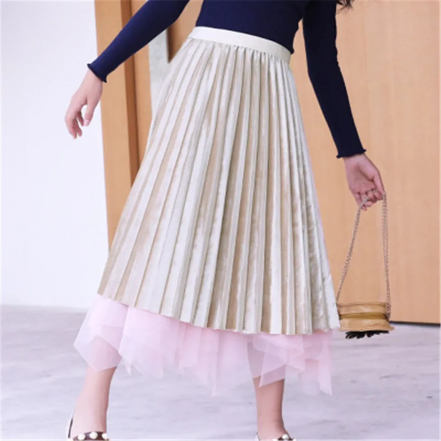 Детские юбки Осень зима 2020 сетчатая плиссированная длинная юбка для девочек