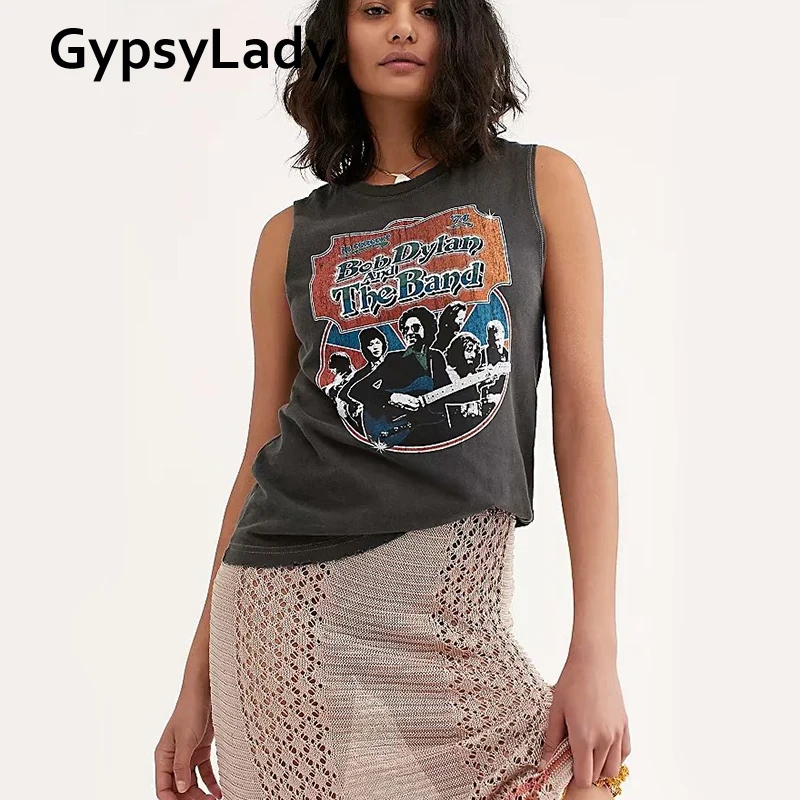 Gypsylady черная футболка с графическим рисунком женская летняя без рукавов 2020