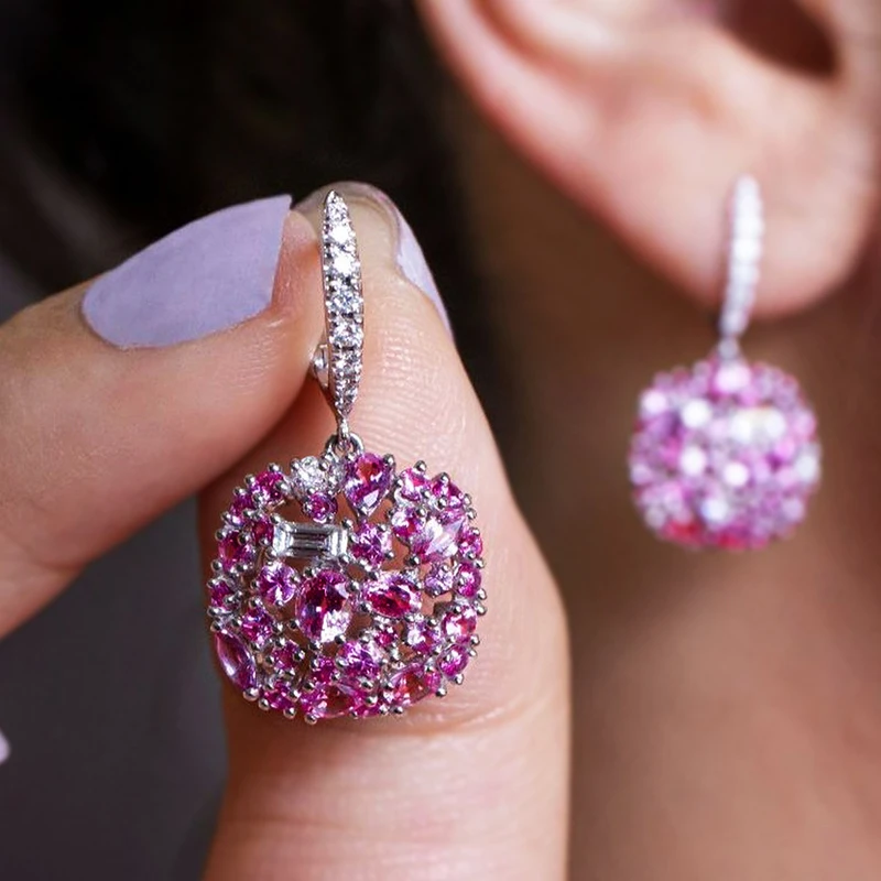

Huitan Novel Design Bride Wedding Dangle Earrings with Rose Red Cubic Zirconia Simple Stylish Earrings for Women Fashion Jewelry