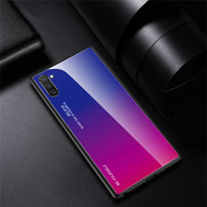 Purple-Red Для samsung Galaxy S10 Note 10 Plus, чехол с градиентным закаленным стеклом, Жесткие ТПУ чехлы накладки для samsung Galaxy Note 8 9 10 S10 5G S10E - Цвет: Purple-Red