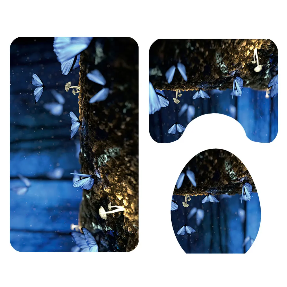 Водонепроницаемая занавеска для душа с 3D принтом синей бабочки Набор ковриков