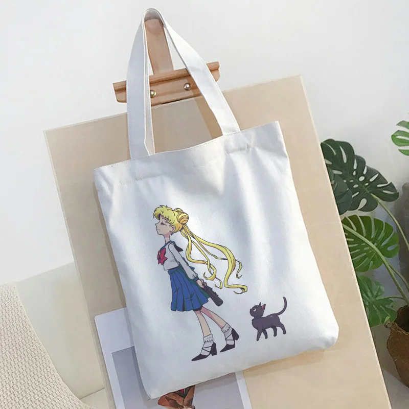 Сейлор Мун кошка милая сумка на плечо Новинка Harajuku мультфильм печати холщовые сумки колледж открытый карман Большая вместительная сумка женская сумка