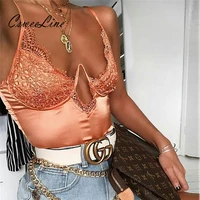 new lace satin cut out women rompers sexy ladies body suits chic streetwear summer hollow out underwired push up cup bodysuits