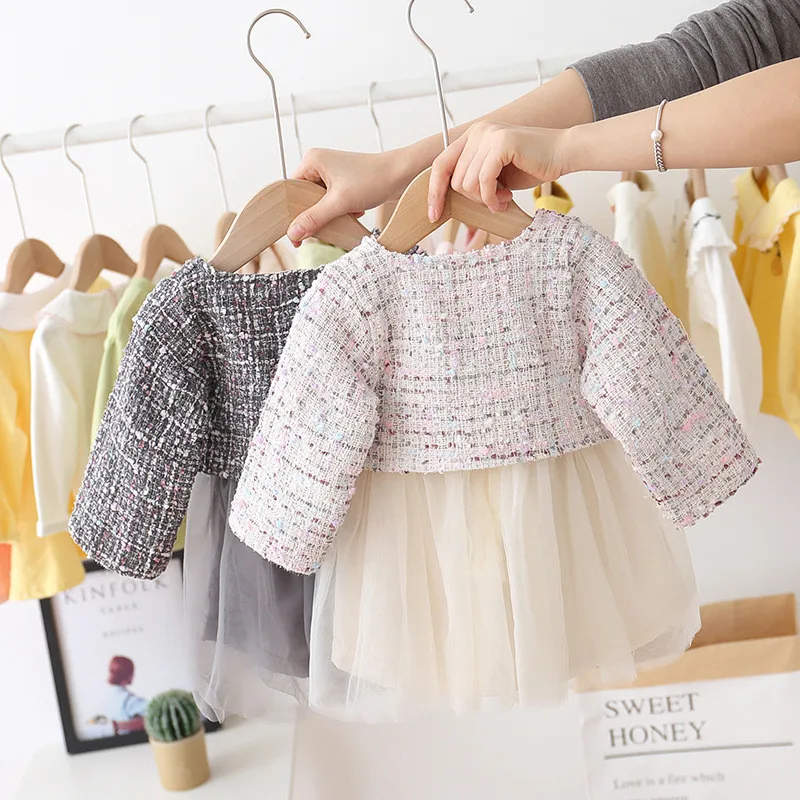 Spring Autumn Baby Girls Clothes Dress Birthday Long Sleeve Plaid Jackets Tops+Dress 2Pcs Party Dresses For Girls 0-3Y Outfit