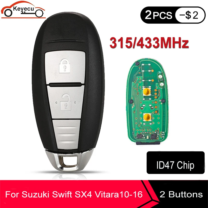 KEYECU 2 шт. OEM кнопки дистанционный смарт ключ-брелок 315/433 МГц ID47 для Suzuki Swift SX4 VITARA 2010