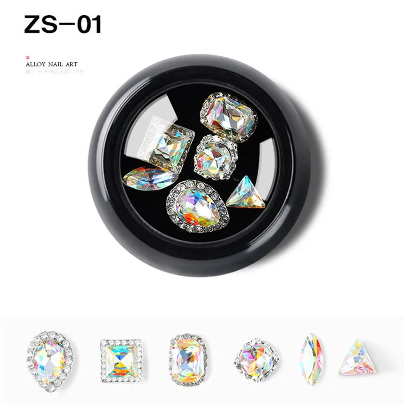 ZS-01 Новинка, 1 коробка, в форме капли воды/банта, цветные стразы для дизайна ногтей, сплав, стеклянные камни, сделай сам, для маникюра, драгоценные камни, аксессуары для ногтей - Цвет: ZS-01