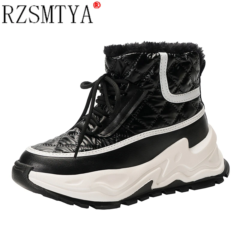 

Женские ботильоны на платформе, зимние теплые плюшевые ботинки на шнуровке, водонепроницаемые Нескользящие ботинки, 2021