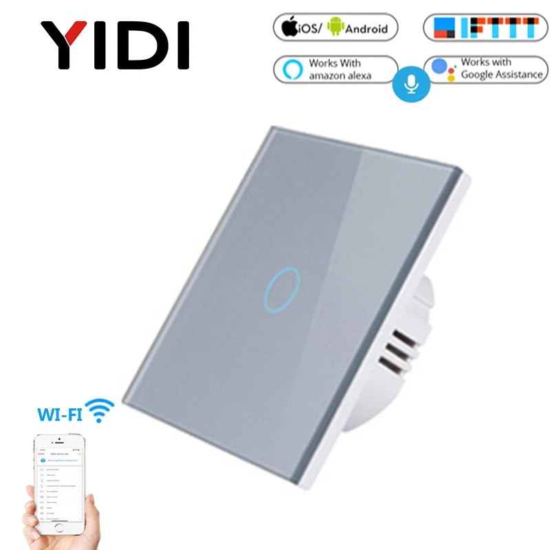 Gray 1, 2, 3, 4 банды, WiFi, умный светильник, сенсорный выключатель, дистанционное управление с помощью приложения, AC 85 в, 220 В, ЕС, Великобритания, стандарт, беспроводной умный дом, 1, 2, 3, переключатель - Цвет: Gray