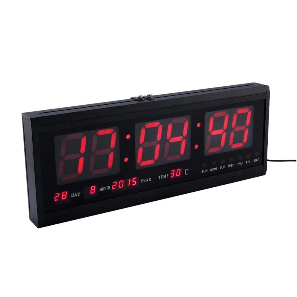 

18.9'' Large LED Calendar Wall Clock with Date Indoor Temperature for Living Room Office Conference Room Bedroom (Red Word)