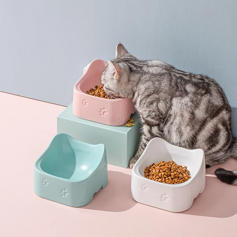 

Милая миска для кошек, керамическая миска для кормления домашних животных, для собак, воды, нескользящая защита шейного отдела позвоночника...