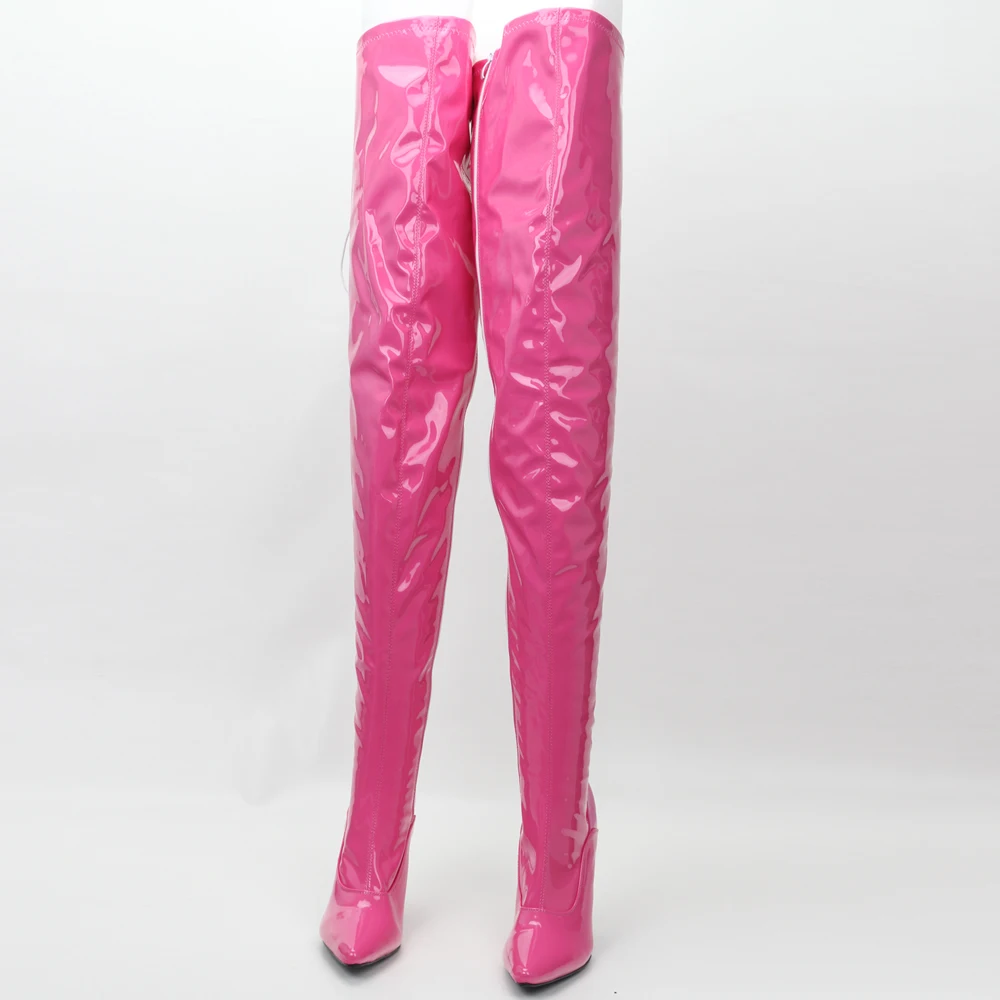 Women Over the Knee Boots 12CM High Heel Pointed toe Metal Thin Heels Zip Sexy Cross-tied Thigh Long Boots