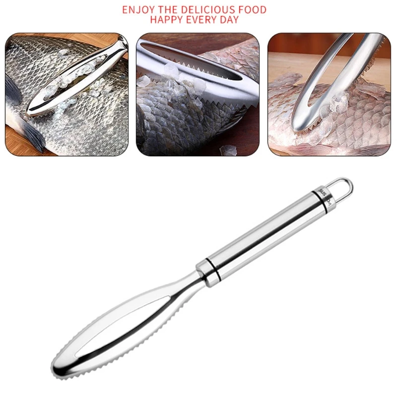 

A Piece Of Stainless Steel Fish Scale Scraper For Quick Removal And Clean Peeler Scraper Handle Design Special Kitchen Tool