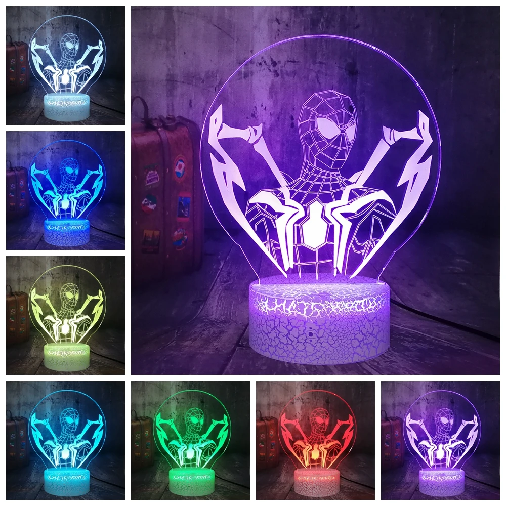 Прикольный Marvel Мстители Человек паук подарок фанов 3D человек детский ночник для