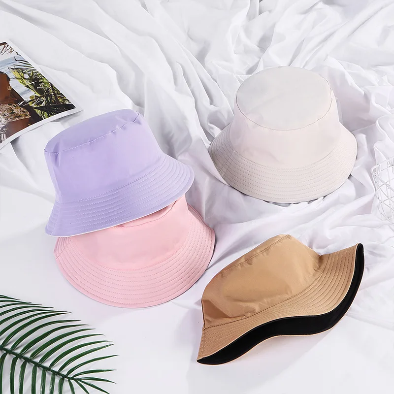 

Pure Color Double-sided Fisherman Hat Female Japanese Art Style Basin Hat Couple Sun Hat Beach Sun Fishing Sun Hat