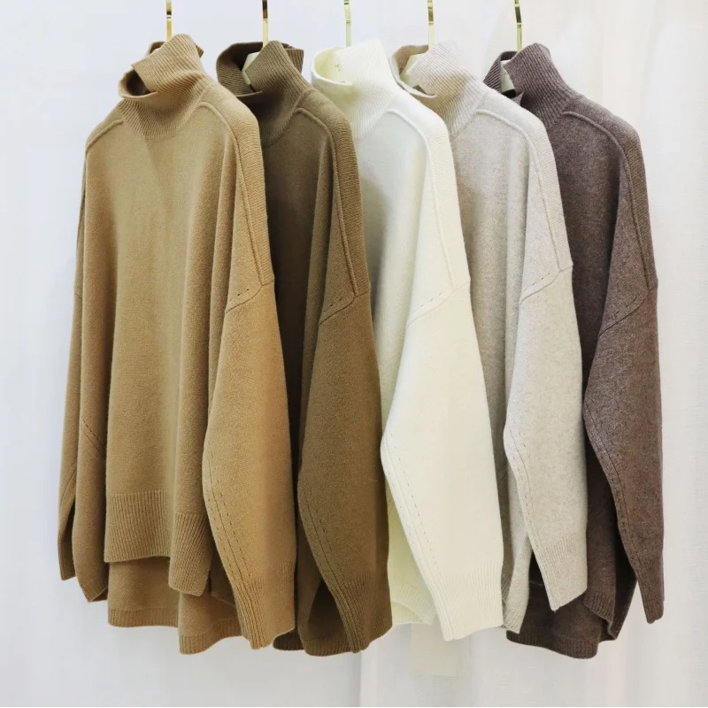 

2021Autumn and Winter New Women's Single Turtleneck Pure Wool Knit Pullover Women's Korean-Style Loose Sweater Outer Wear