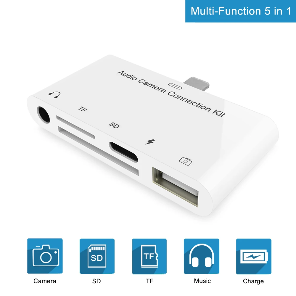 

5 in 1 SD TF Card Camera Connection Kits Lightning to USB Camera Reader adapter OTG Cable For iPhone 12 11 X 6 7 8 For Ipad Air