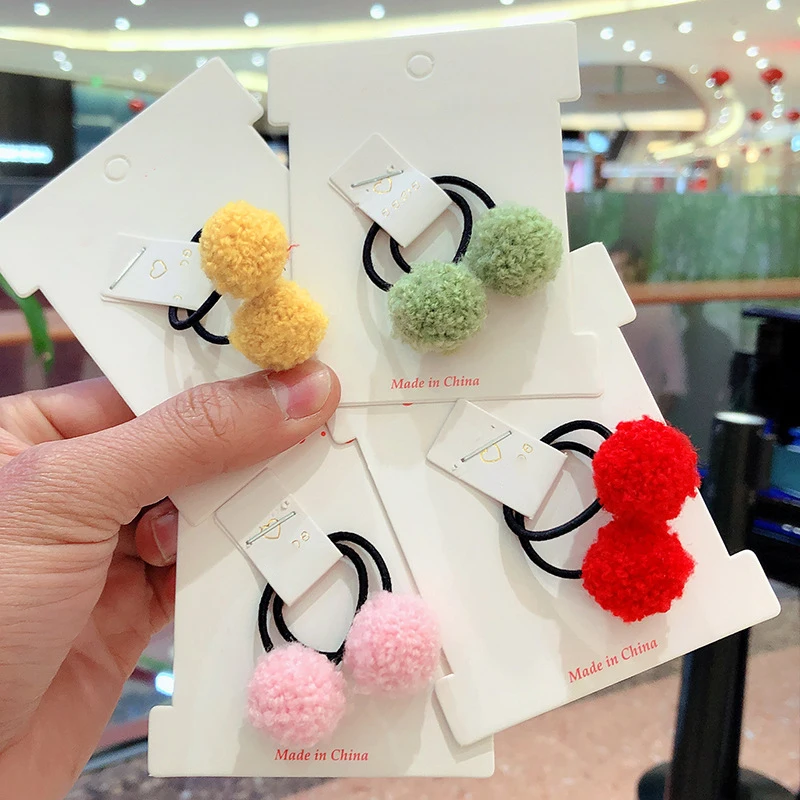 

2 Pairs Fashion Girl Women Plush Ball Bands Cute Elastic Hair Bands Ponytail Holder SK88