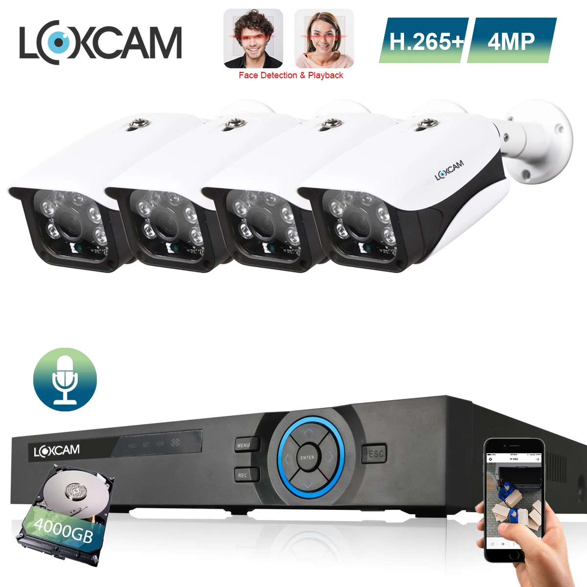 Камера видеонаблюдения LOXCAM H.265 + система безопасности 5 Мп запись лица POE NVR 4 МП
