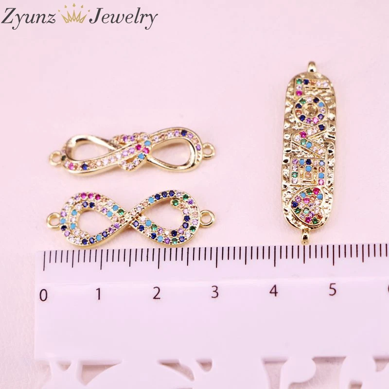 

10PCS, Cubic Zirconia Bar Connector Accessories Rainbow CZ Micro Pave Fashion Colorful Beads DIY For Necklace Bracelet Making