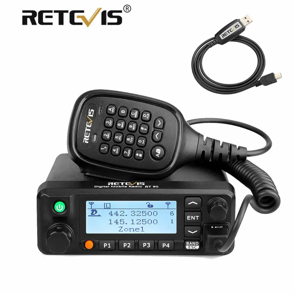 Retevis RT90 DMR цифровое мобильное радио gps СВЧ/УВЧ-трансивер двухдиапазонный 50 Вт Мобильная Автомобильная двухсторонняя радиостанция с программным кабелем