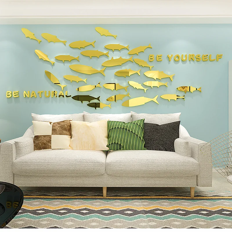 

WS137 Creative acrylic 3d wall sticker painting room bedroom warm mirror lovely fish self-adhesive sofa background wall