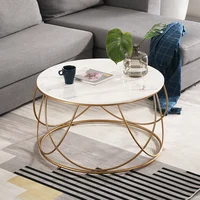 Cy Customized Stone Plate Coffee Table Simple Hotel Modern Small Living Room Apartment round Iron Marble