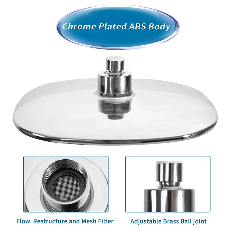 

Fixed High-Pressure Shower Head, 9.5 Inch Bathroom High Flow Showerhead with Adjustable Directional Ball Joint