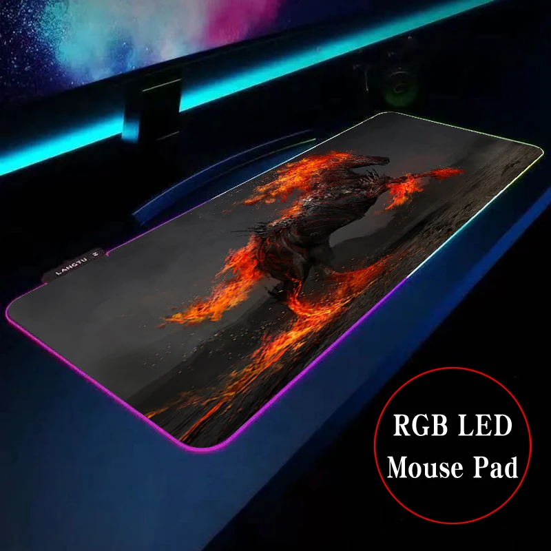 

A running horse Anime RGB Gaming Mouse Pad Gamer Keyboard Desk Non-slip Rubber LED Mouse Mat