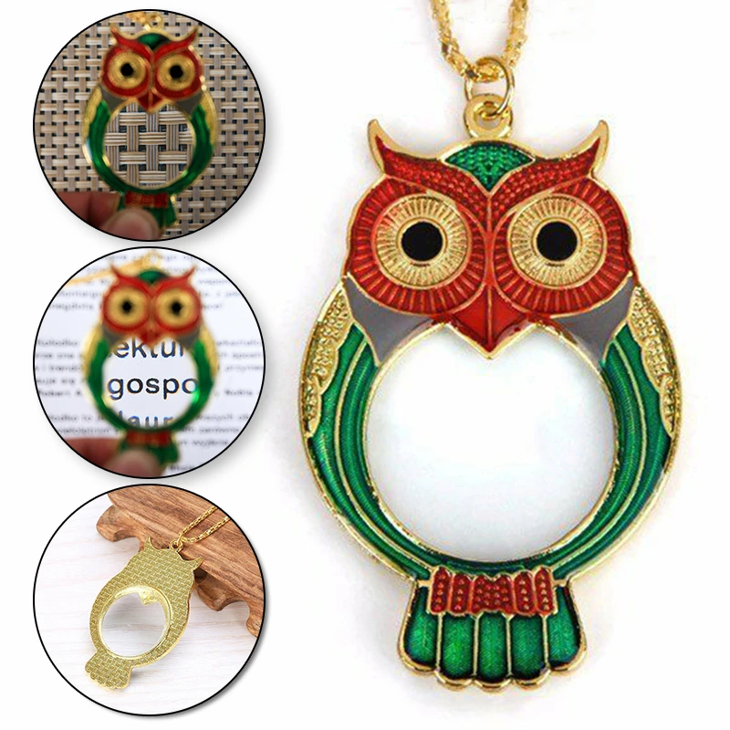

10X Owl Pendant Necklace Magnifier Pocket Loupe Mini Portable Magnifying Glass Reading Aid Tools for Jewelry Coins Stamps Map
