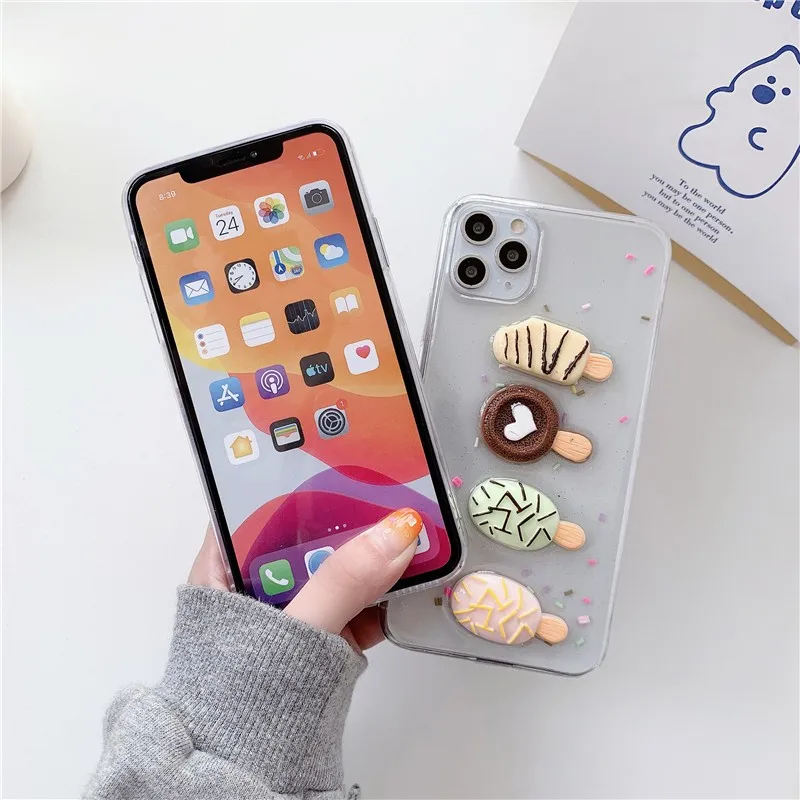 

Cute 3D ice cream girl Phone Cover Case For Iphone X 11 pro Xs Max Xr 10 8 7 6 6s Plus se 2 Luxury Couple Soft Coque Fundas