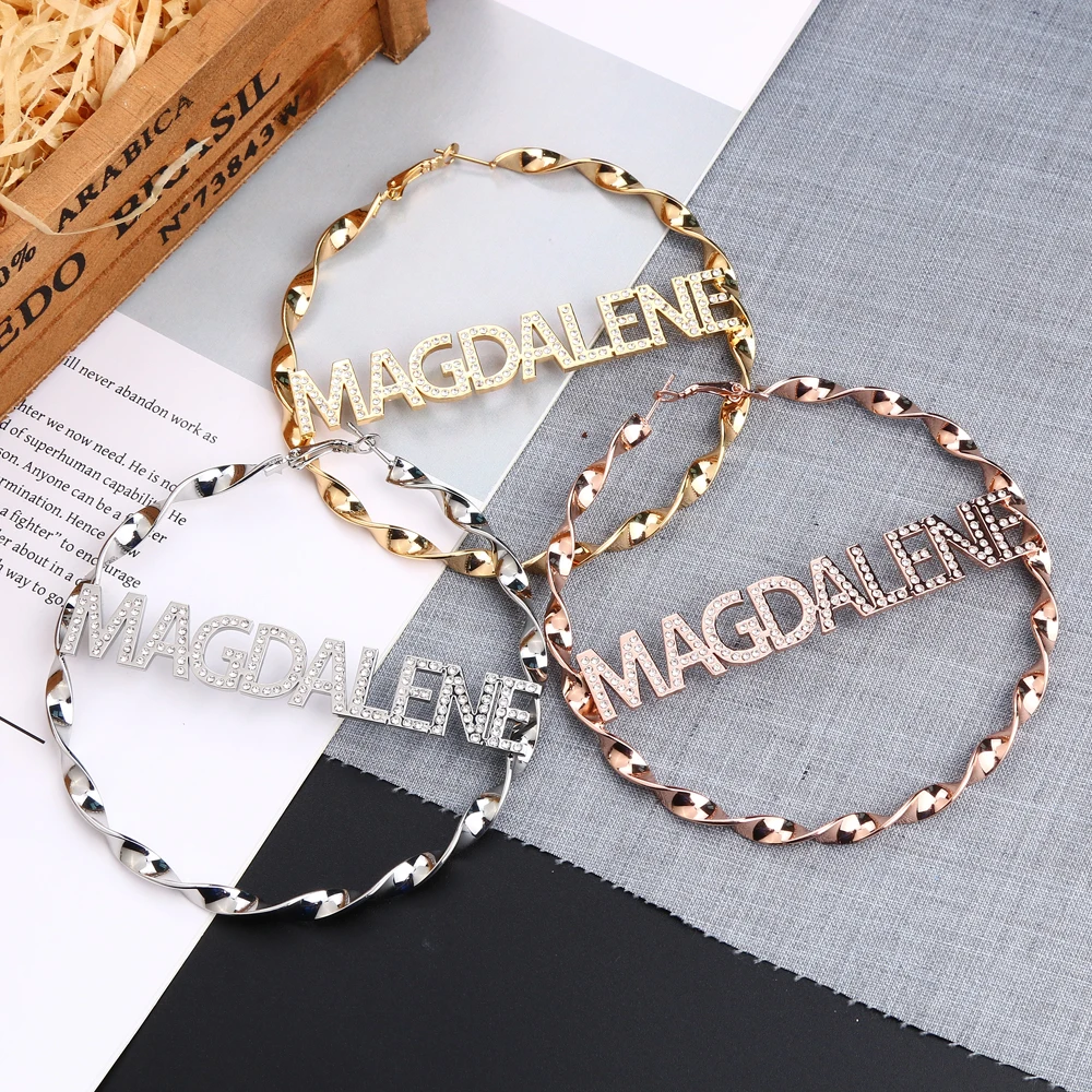 Lateefah Custom Names Hoop Earrings For Women Girls Unique Twisted Big Earrings Circle Earring Custom Stainless Fashion Jewelry