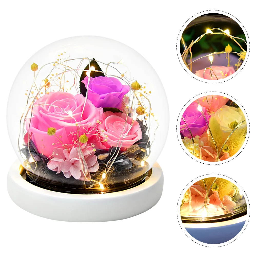 

1PC Gift Box Packed Rose Glass Dome Simulated Rose Glass Cover (Assorted Style)