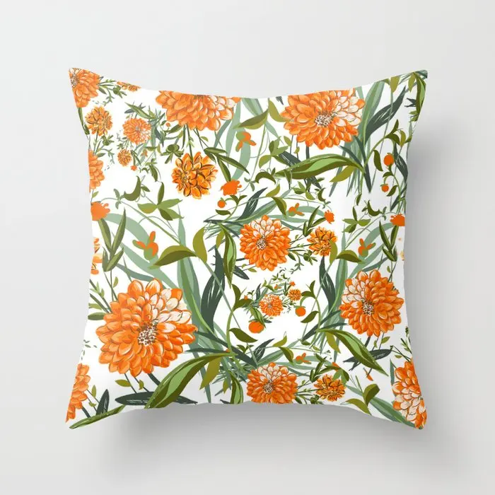 

Оранжевые декоративные наволочки в стиле бохо для подушек с цветами, весна-лето, квадратная наволочка для дивана, хлопковая льняная наволоч...