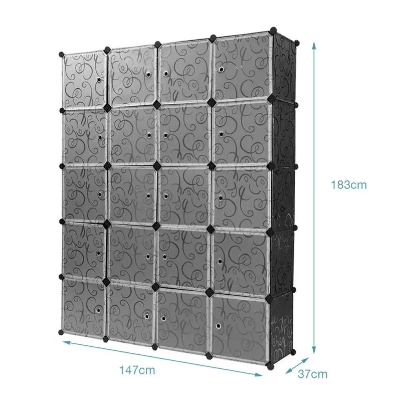 

DIY Storage Shelf 5-layer 20-door Plastic Wardrobe Cube Storage Cabinet Cabinet With Hanging Rod For Clothes Wardrobe HWC