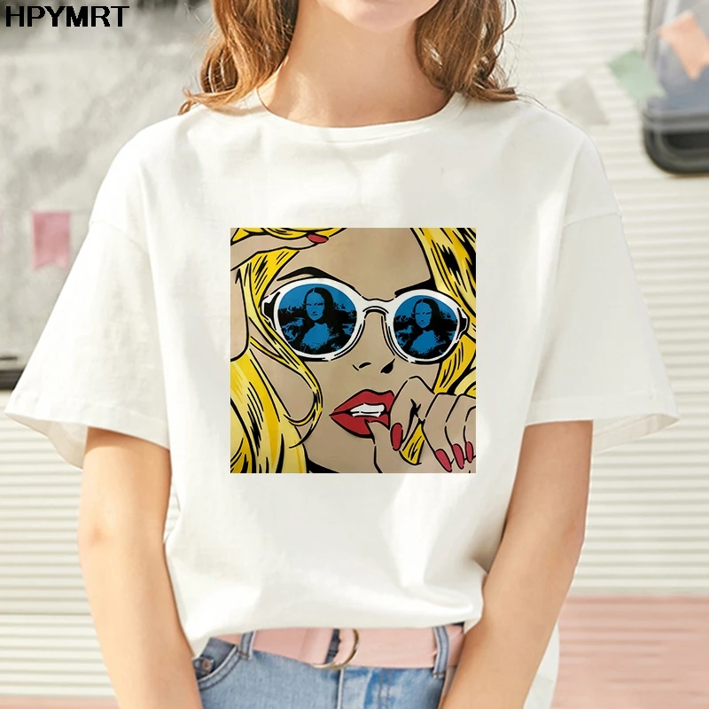 

T shirt Women 2020 New cool Girl with glasses print T-shirt Harajuku T-shirt female fashion white tops women's T Shirt clothing