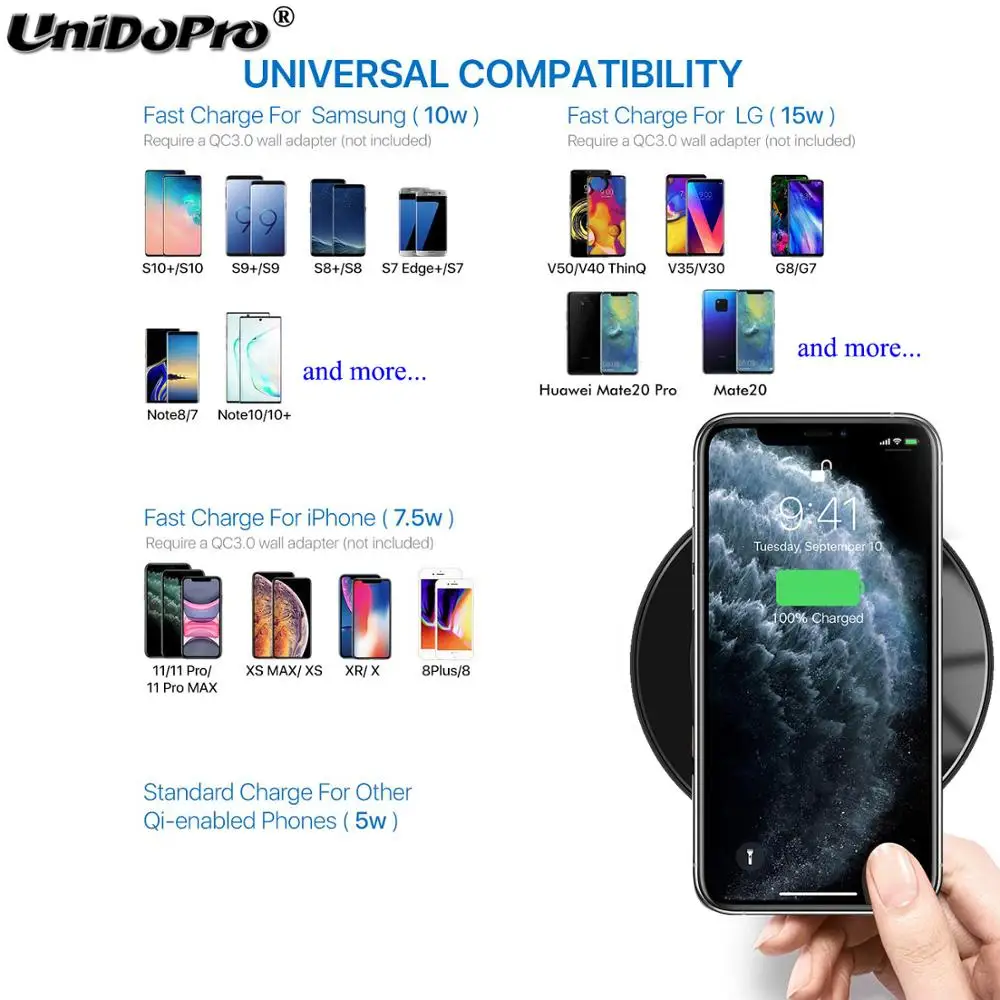 

15W Qi-Guaranteed Fast Wireless Charger Pad for iPhone 11 Pro XR X XS Max 8 / 8 Plus Smart Phone for AirPods2 chargeur sans fil