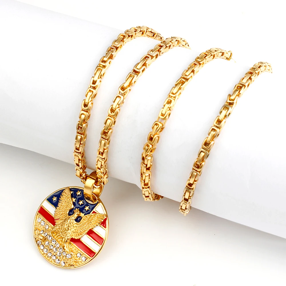 

Hip-Hop Men Necklace US Logo Pendant Golden Chain Necklace For Men Fashion Jewelry 3mm Width