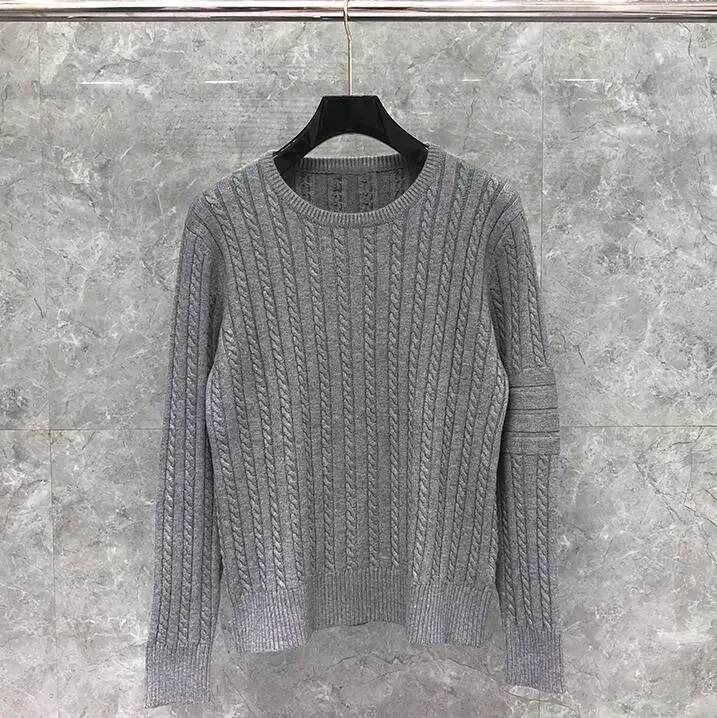

TB 2021 Fashion THOM Brand Sweaters Men Slim Fit O-Neck Pullovers Clothing Striped Wool Cotton Solid Thick Winter Casual Coat