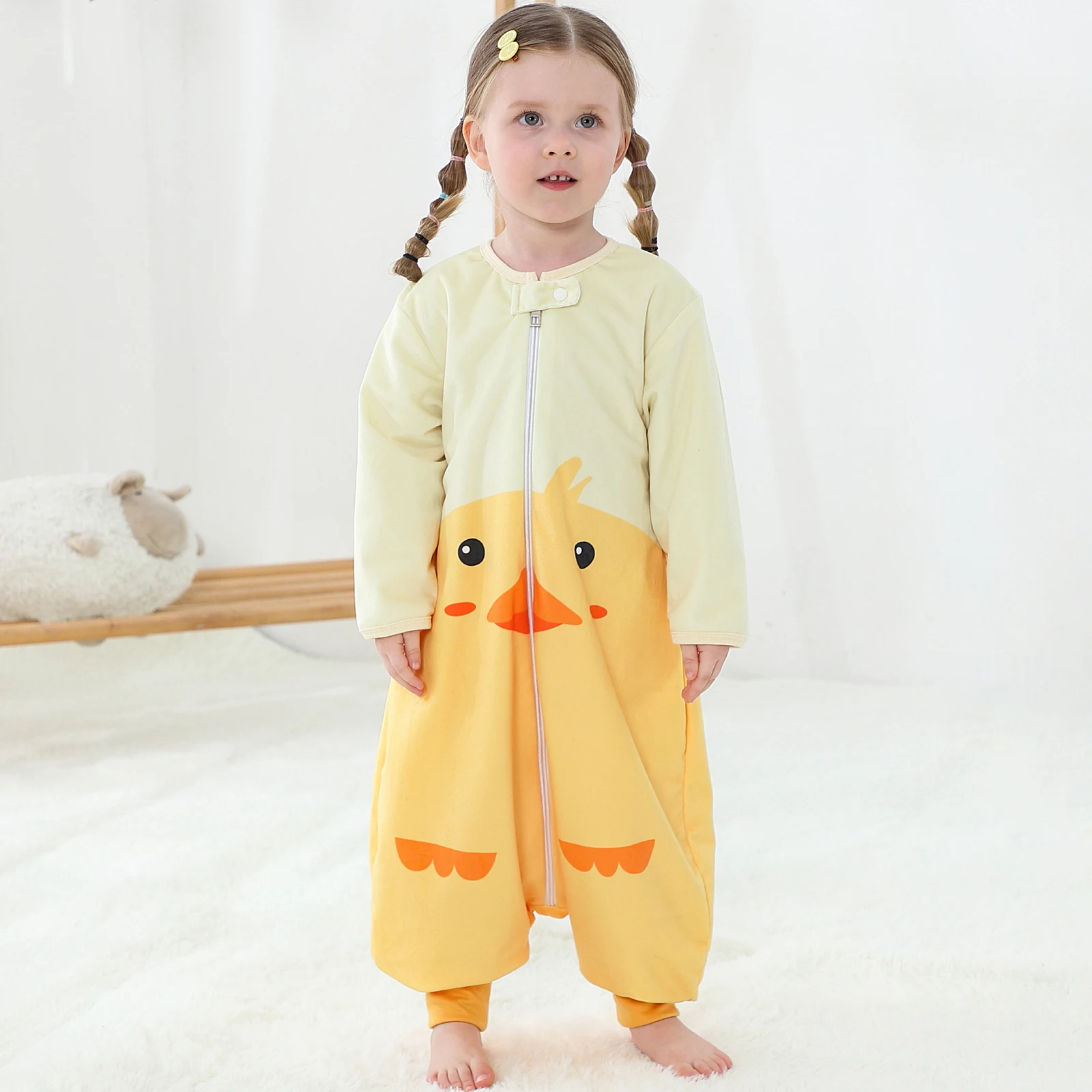 

Оптовая продажа, фланелевая ночная рубашка Michley с длинным рукавом, детская одежда для сна с мультяшным утенком, пижамы для девочек