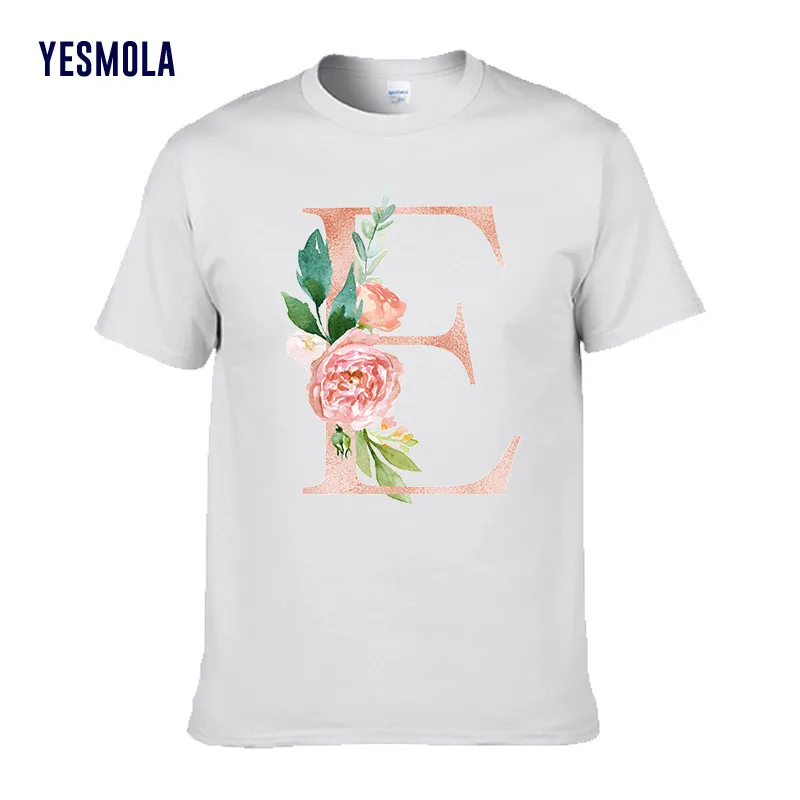 

Custom T Shirt Printing Flower Letter Font "E" Summer Fashion Short-sleeved Custom T-shirt for Women Men Female High Quality