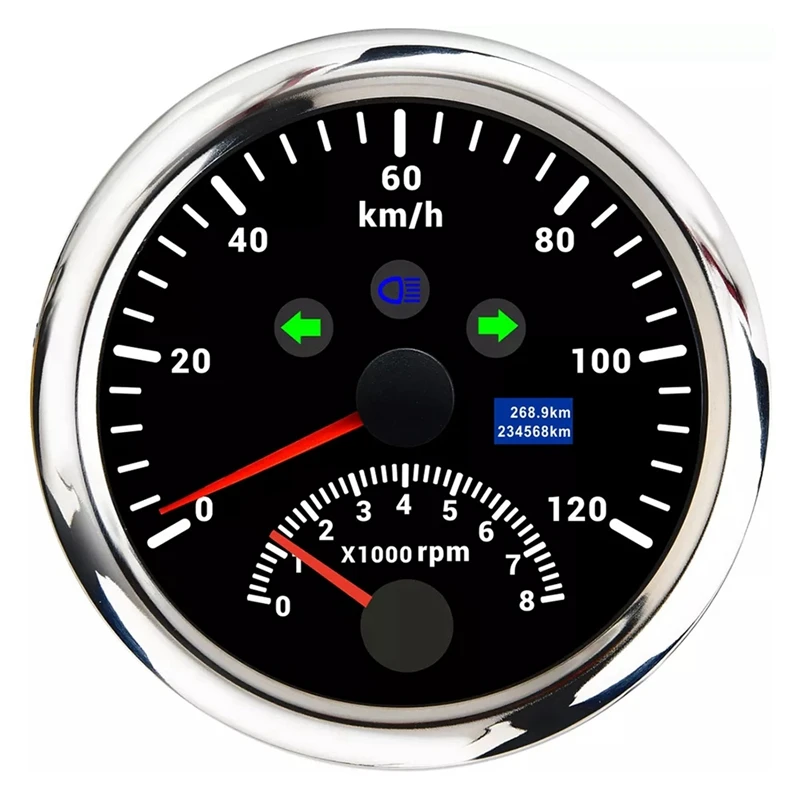 

2 in 1 85MM Marine GPS Tachometer 0-120KMH Speedometer 0-8000RPM with Red Backlight for Marine Trucks