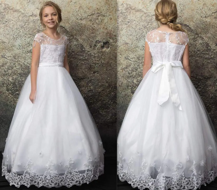 

Платье принцессы трапециевидного силуэта Платье для первого причастия с кружевом и бисером лента для девочек в цветочек платье для малышек...