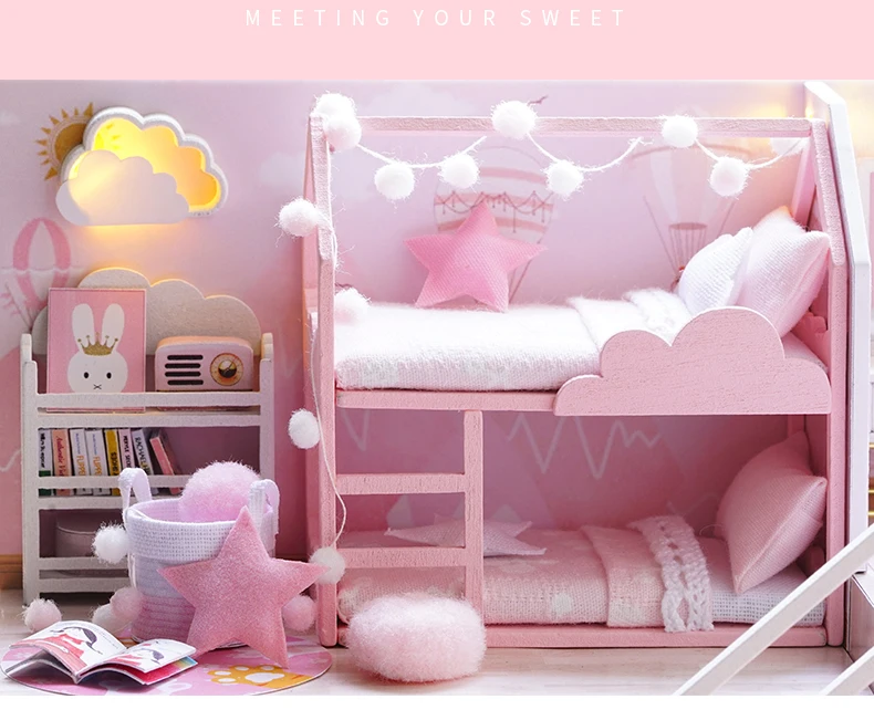 CUTEBEE DIY Кукольный дом деревянные кукольные домики миниатюрный кукольный домик мебель комплект с музыкой светодиодные игрушки для детей подарок на день рождения L026