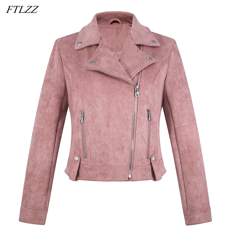 

FTLZZ Новая Осенняя женская короткая куртка из искусственной замши уличная Байкерская Женская куртка на молнии приталенная верхняя одежда