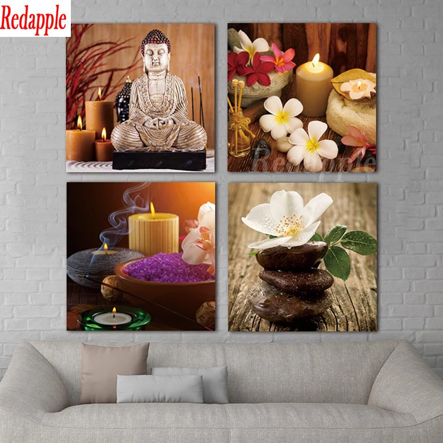 4 шт. алмазная вышивка изображение Будды украшение 5D живопись Будда дзен камень