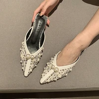 womens loafers summer slippers pointed toe mules backless womens ballet flats lady casual walking shoes low heel slip on sanda