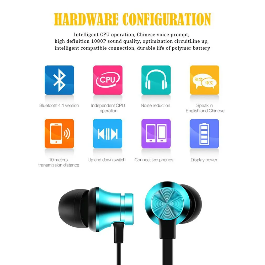 Магнитные беспроводные Bluetooth-наушники стерео спортивные водонепроницаемые
